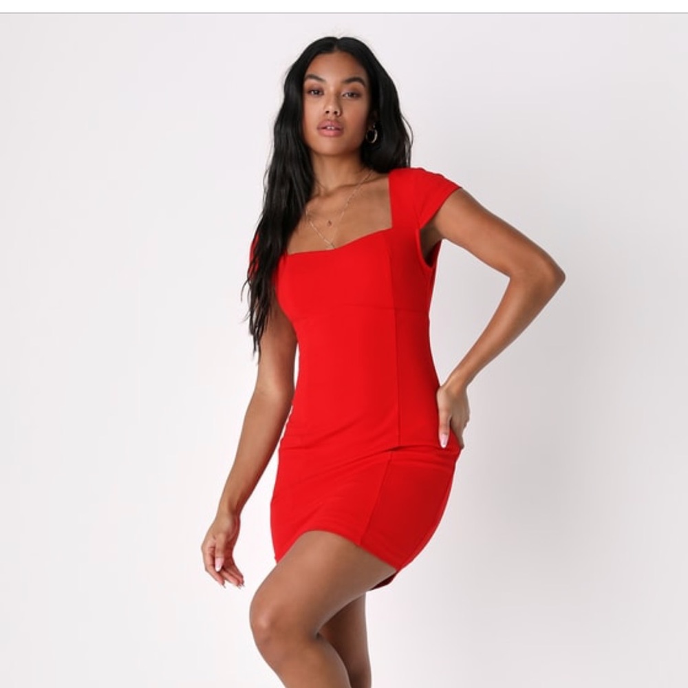Lulus sleek chic red backless cap sleeve mini bodycon dress